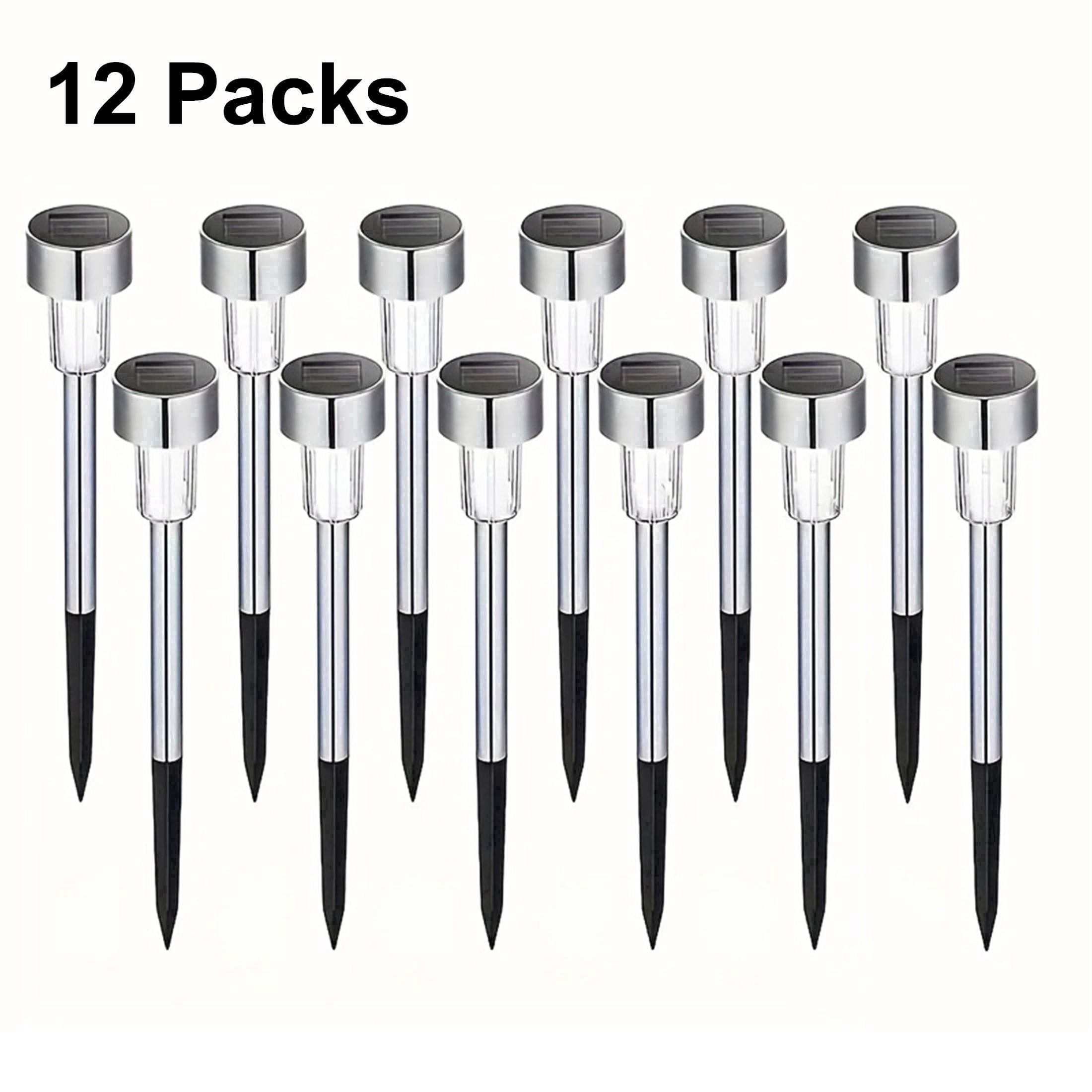 12 pack Solar Pathway Lights , White LED Outdoor Solar Lights IP44 , 11.61" Stainless Steel Garden Stake Lights for Yard, Patio, Driveway