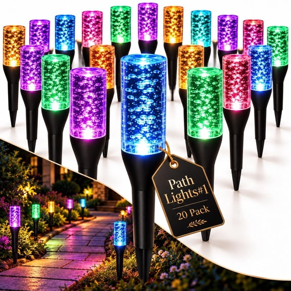 Solar Pathway Lights, 20Pcs Crystal Bubble LED Tube Stake with Sunflower Design, 8 Modes, IP65 Waterproof, for Garden, Yard, Fence, Outdoor Decor(RL)