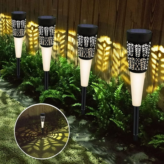 Solar Pathway Lights, 4 Pack Waterproof Outdoor Garden LED Decorative Lights for Yard Patio Walkway Driveway Path Lights, Warm White