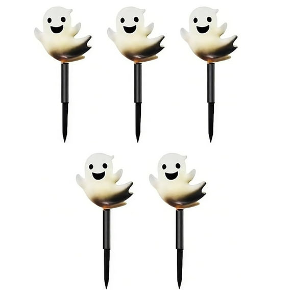 Solar Pathway Lights, 5 Pack Outdoor Halloween Decorations Ghost with Pumpkin and Skull, Auto Led Stake Lights for Garden Yard Walkway, Warm Glow for Spooky Ambiance