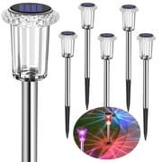 Solar Pathway Lights 6 Pack, Color Changing Solar Outdoor Lights, Waterproof Stainless Steel Stake Lighting for Garden Yard Walkway Patio Lawn Decor