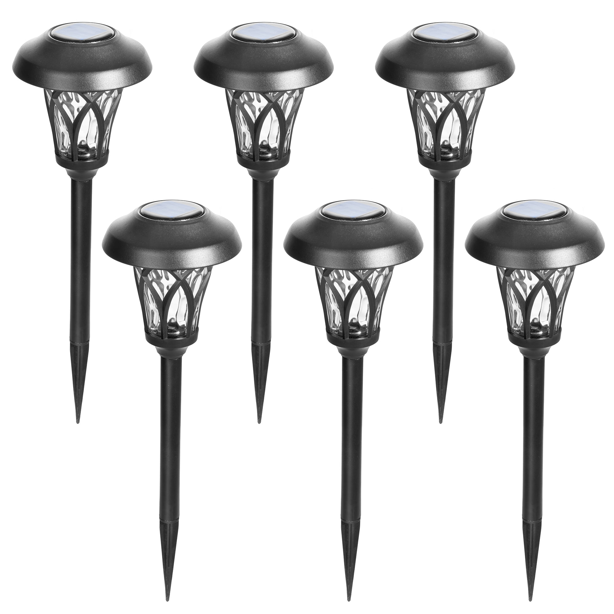 Black Glass and Metal Solar Pathway Lights, Warm White, 6-Pack