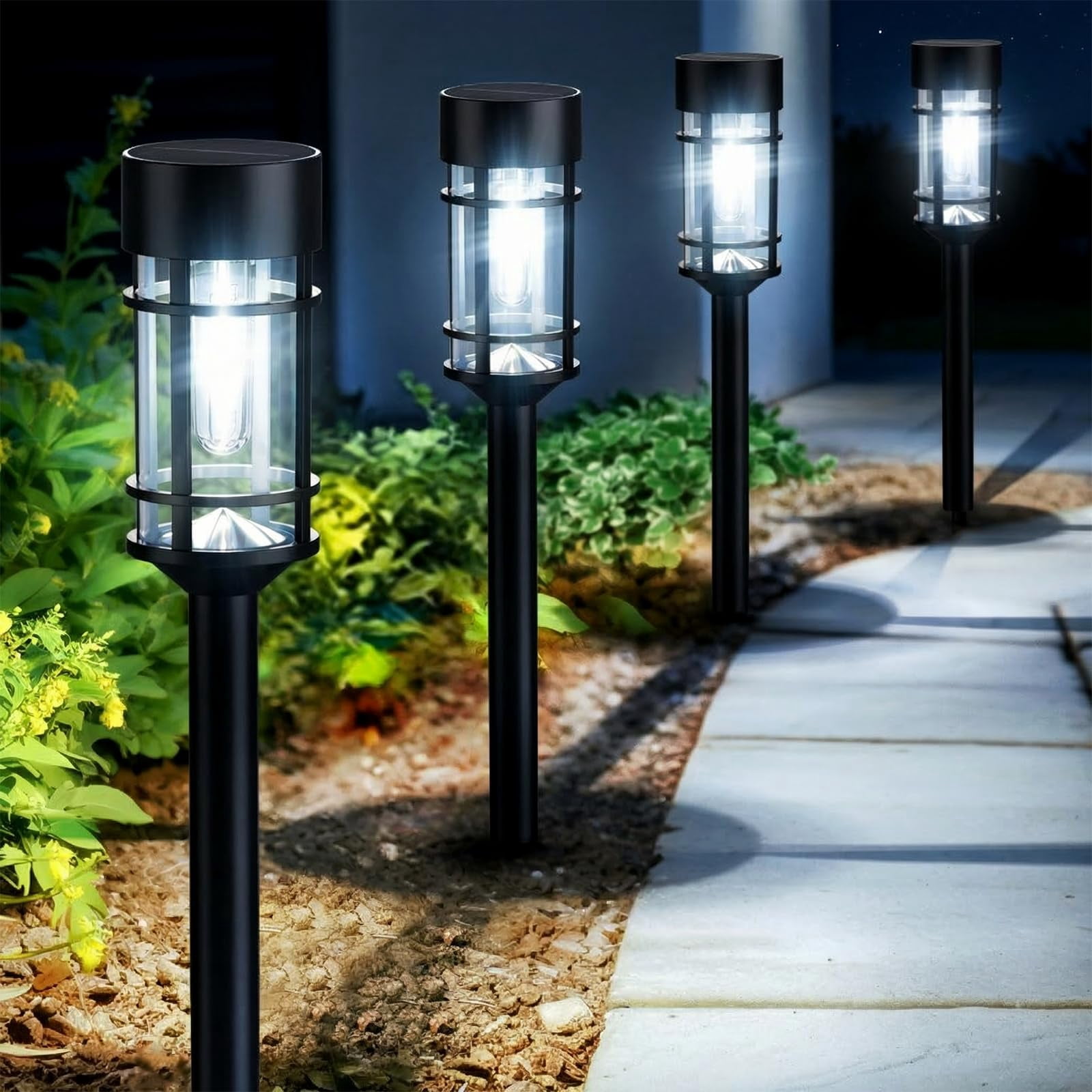 Solar Pathway Lights, 8 Pack LED Solar Lights Outdoor Waterproof, Glass Metal Garden Lighting for Yard Path Landscape Lawn Walkway Driveway, 3000K
