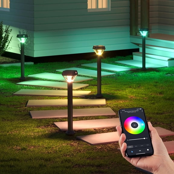 Solar Pathway Lights,  APP Control with Motion Sensor, 150LM RGBCW Color Changing Landscape Lighting for Yard, Garage, Garden, Lawn, IP65 , 4 Pack