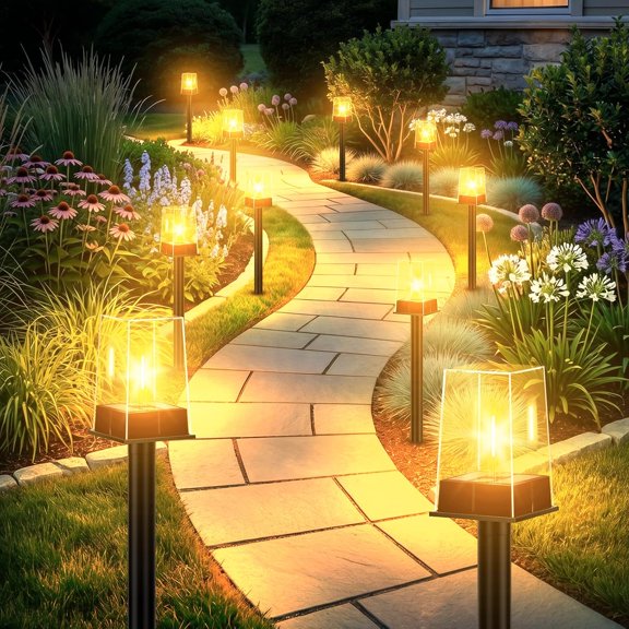 Solar Pathway Lights Outdoor 10 Pack, Garden Warm White 4 Lighting Modes, Path Auto On/Off, Landscape for Yard Walkway Driveway Patio Lawn Decor
