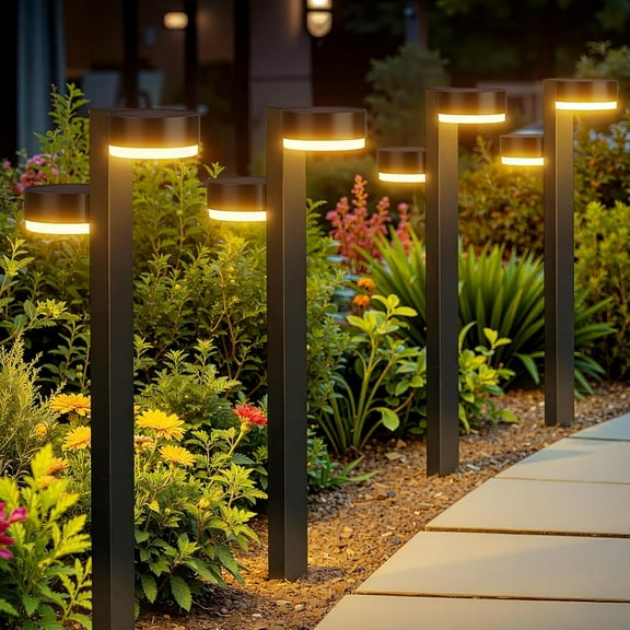 Solar Pathway Lights Outdoor, 4 Pack Brighter Modern Dual-Head Outdoor Solar Lights for Outside Up to 12Hrs, IP65 Waterproof Solar Garden Lights for Yard Landscape Path Walkway Decoration