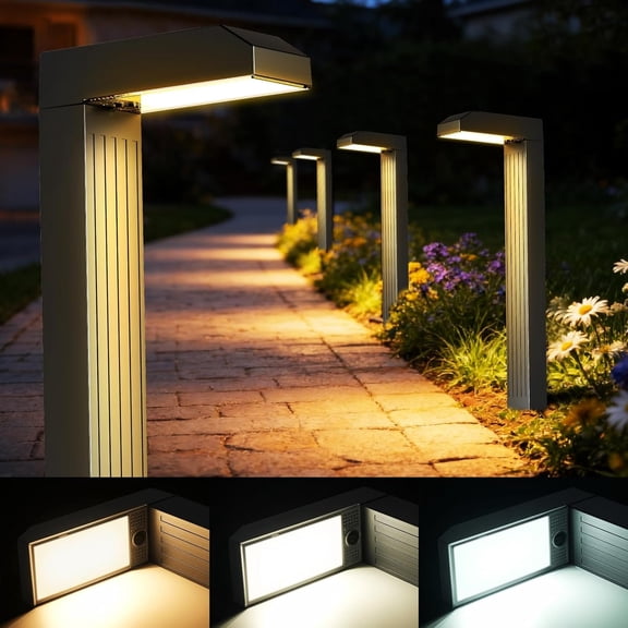 Solar Pathway Lights Outdoor, 6 Pack 3-in-1 Solar Walkway Lights with 3000K/4500K/6000K, Tempered Glass Panel & IP65 , Auto /Off Landscape Lighting for Path Step Yard Driveway