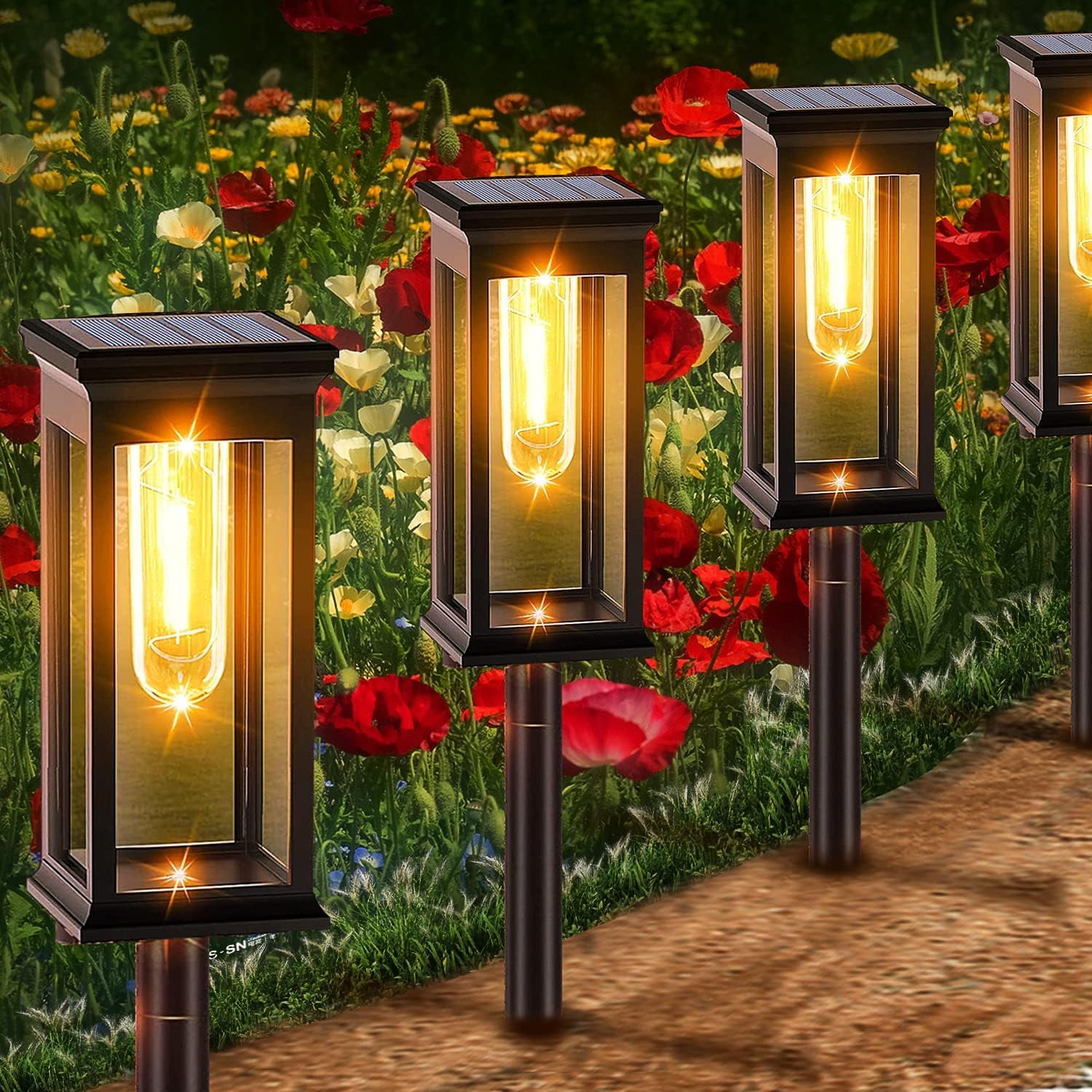 Black Solar LED Pathway Lights with Warm White Glow, 6-Pack