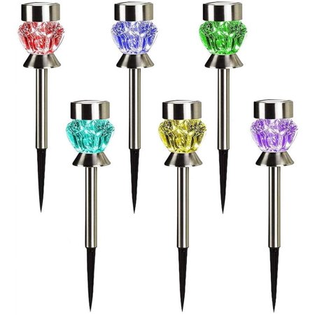 Solar Pathway Lights Outdoor, 6 Pack Solar Garden Lights, Color Changing LED Landscape Stake Outdoor Solar Lights for Walkway, Pathway