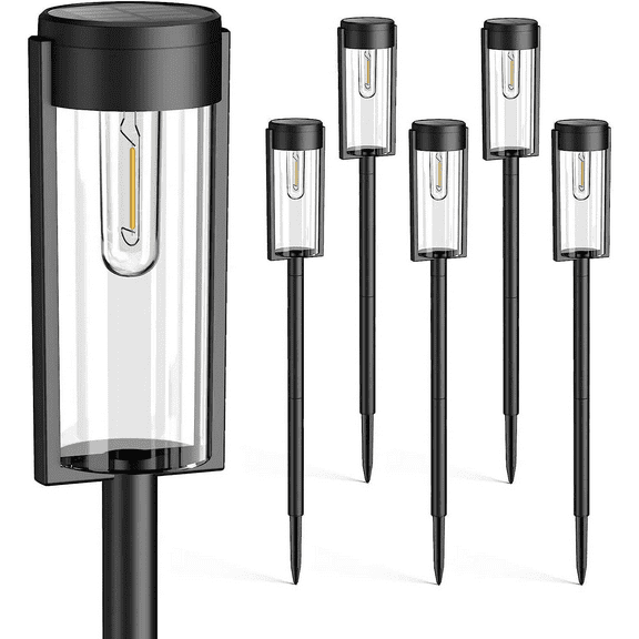 Solar Pathway Lights Outdoor 6 Pack, Upgraded Super Bright Up to 12 Hrs Long Lasting Solar Outdoor Lights, IP65 Waterproof Auto ON/Off Landscape Path Lights for Walkway Driveway Patio Yard