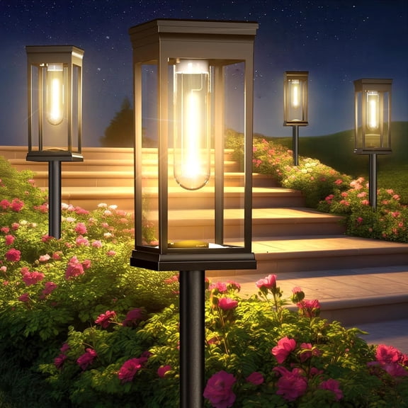 Solar Pathway Lights Outdoor - 8 , IP65 Warm White , /Off, Solar Modern Square Design Landscape Lighting, for Walkway Garden Lawn Yard Decor