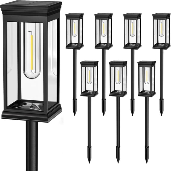 Solar Pathway Lights Outdoor - 8 Pack, IP65 Waterproof Warm White LED, Auto On/Off, Solar Powered Modern Square Design Landscape Lighting, for Walkway Garden Lawn Yard Decor