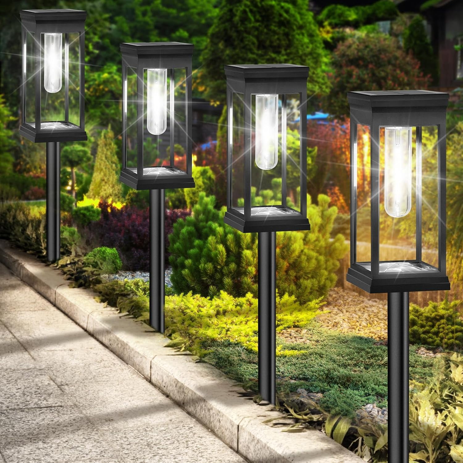 Solar Pathway Lights Outdoor, 8-Pack Large LED Solar Light Outdoor Waterproof, Super Bright Outside Lights for Yard, Sun-Powered Landscape Lighting for Garden Walkway, Warm White
