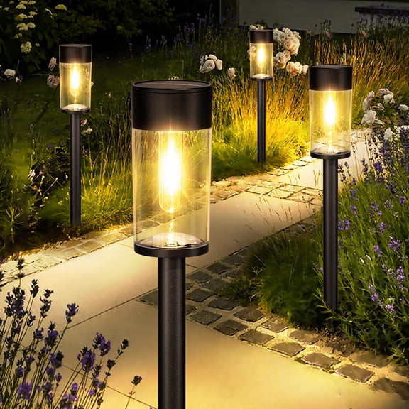 Solar Pathway Lights Outdoor, Bright Solar Garden Lights with Metal Design–IP65 Waterproof, Auto On/Off, 3000K LED Landscape Lighting for Yard, Lawn, Walkway, Driveway, Patio Decor