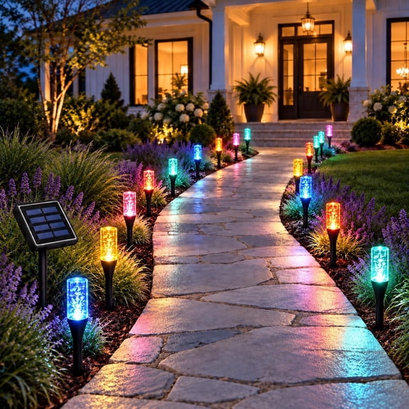 Solar Pathway Lights Outdoor Crystal Bubble, LED Solar Garden Stake Lights, Auto On/Off, Waterproof Landscape Lighting for Yard, Walkway, Driveway & Patio,Warm:20 LEDs