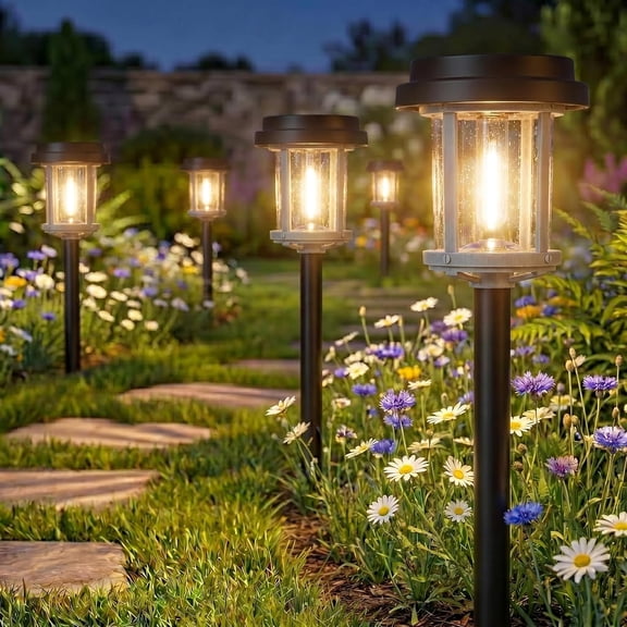 Solar Pathway Lights Outdoor, Garden Lights with Metal & Glass, 20 LM Warm Bright Light, Outside Solar Powered Lights for Yard Waterproof Landscape Lighting Walkway(Black & Grey)