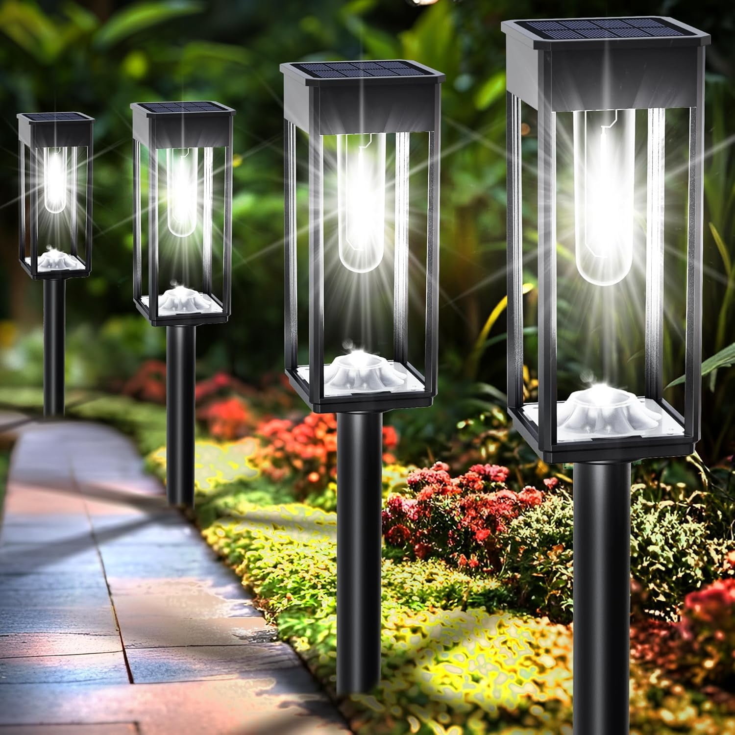 Solar Pathway Lights Outdoor IP65 Waterproof, 8 Pack 6500K LED Auto On/Off Walkway Landscape Light for Yard Lawn Garden Patio Driveway Outside Decor, Cool White