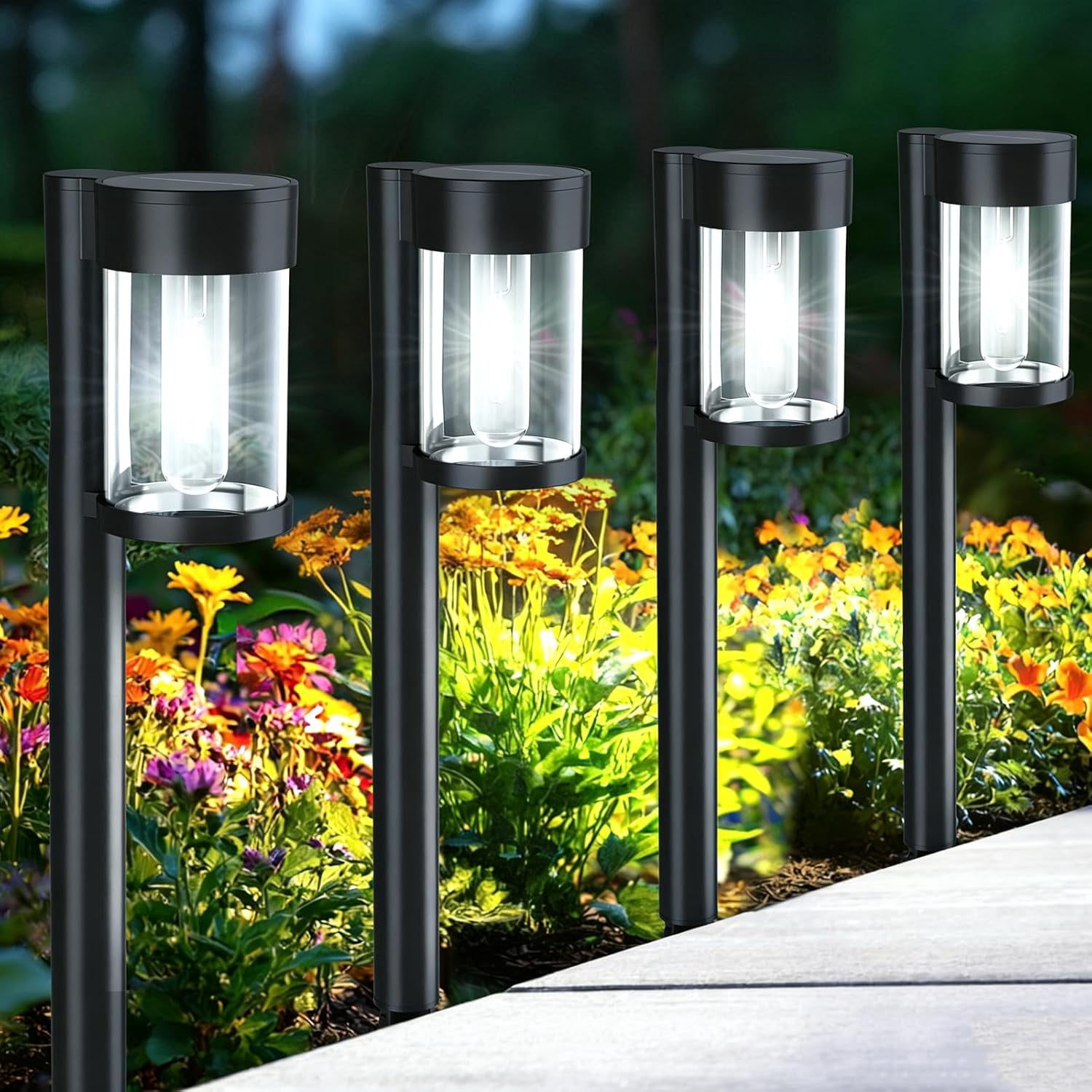 Solar Pathway Lights Outdoor, Metal & Glass Solar Lights Outdoor Waterproof Landscape Path Lights for Yard Walkway Garden Decor