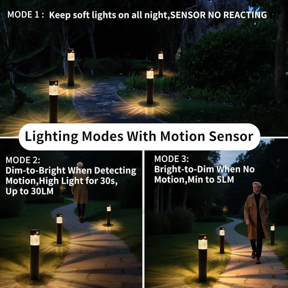 Solar Pathway Lights Outdoor, Motion Sensor 5-30LM IP65 Waterproof Yard Lights for Walkway Driveway , Solar Powered LED Landscape Lighting Garden Decor (Warm White, 2 Pack)