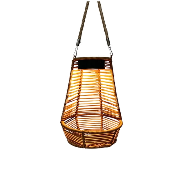 Solar Pathway Lights Outdoor Patio Decor Rattan Woven Hanging Basket Lamp Waterproof Yard Illumination Coffee