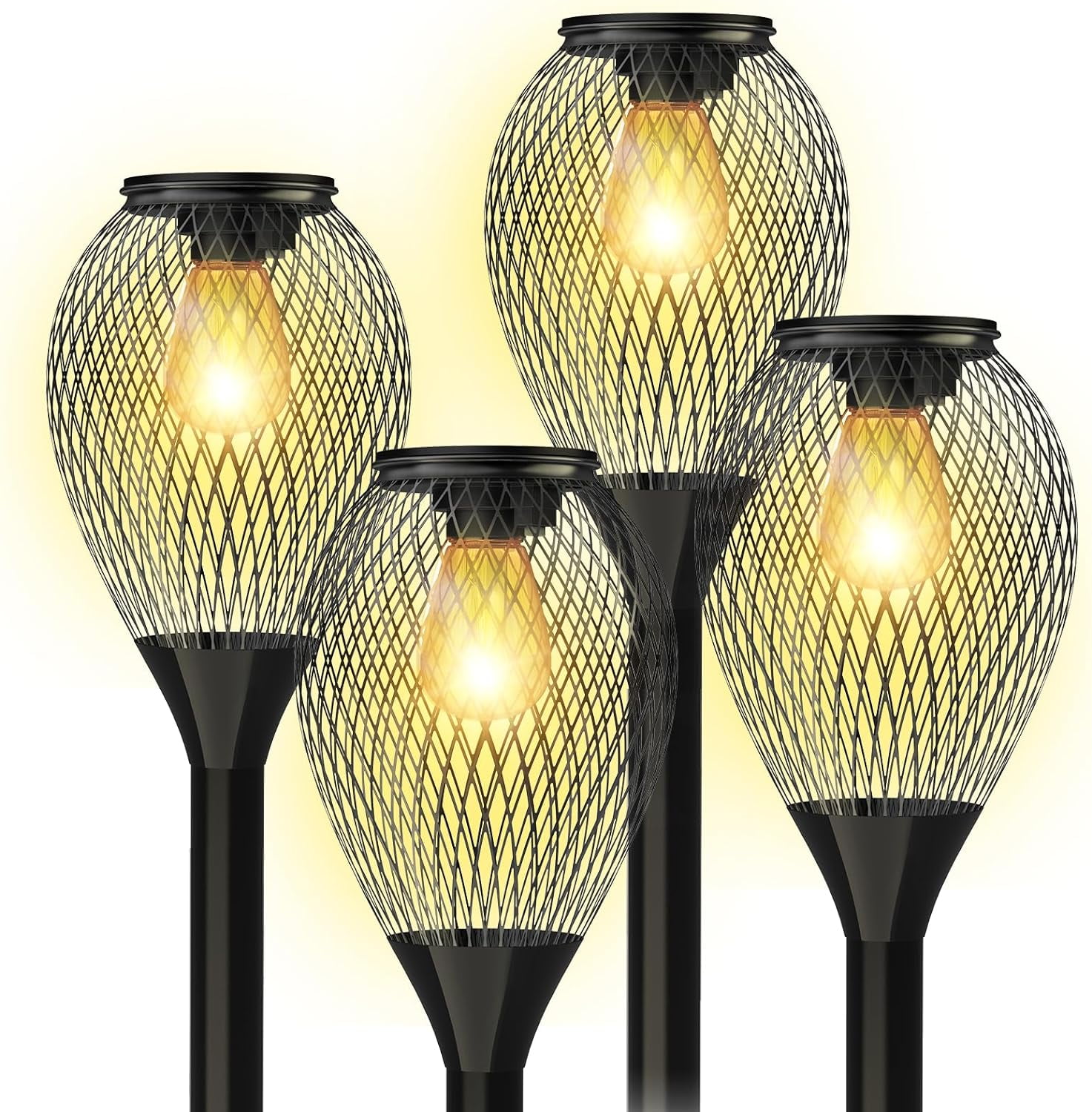 Solar Pathway Lights Outdoor, Solar Garden Lights Outdoor with IP65 Waterproof,Auto On/Off Outdoor Solar Lights for Lawn,Yard,Walkway,Driveway Decor Landscape Lighting, 4 Pack, Black