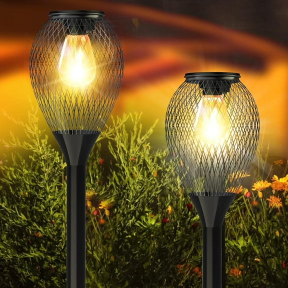 Solar Pathway Lights Outdoor, Solar Garden Lights Outdoor with IP65 Waterproof,Auto On/Off Outdoor Solar Lights for Lawn,Yard,Walkway,Driveway Decor Landscape Lighting, 2 Pack, Black