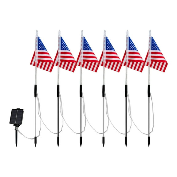 Solar Pathway Lights Outdoor Waterproof, 12X18 in Silk American Flag, Outdoor Yard decorations, Fourth of July, Garden Lawn, 6 Set Stake Units