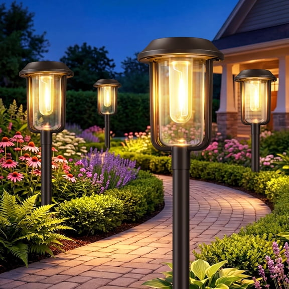 Solar Pathway Lights Outdoor Waterproof: IP65 Garden Lights 12-Hour All-Night - 40% High Conversion Mono Panel Auto On/Off - Warm White 2700K Landscape Lighting for Lawn Patio Driveway Decor