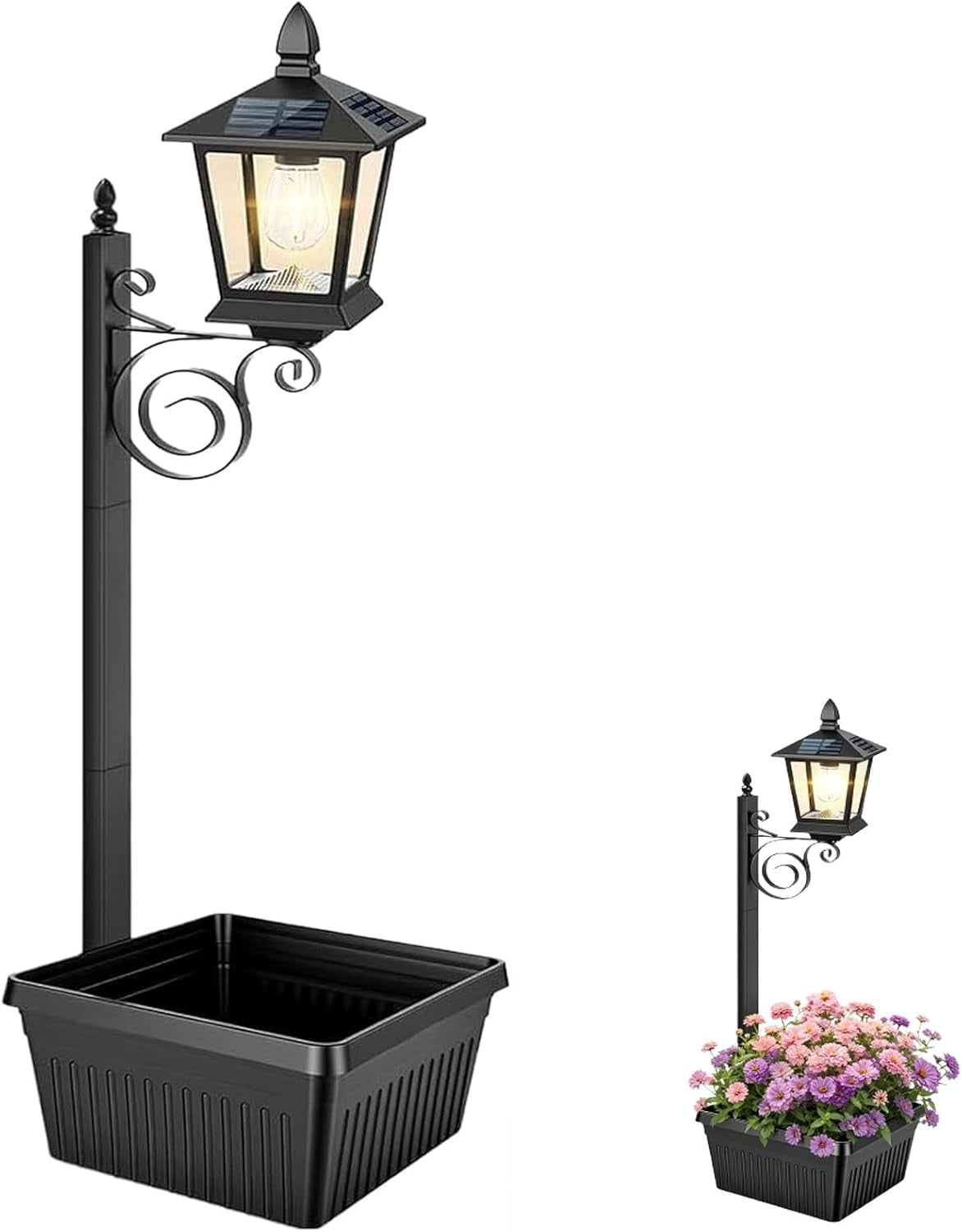 Solar Pathway Lights with Planter, 2-in-1 Outdoor Solar Lamp Post Light with Planter, Heavy Duty Waterproof Outdoor Decor for Front Door, Porch and Landscape