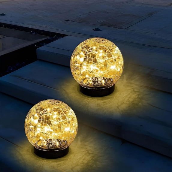 Solar Pathway Lights Solar Crackle Mirror Ball Decorative Lights 2Pc Garden Patio Lighting Outdoor Decor
