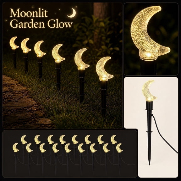 Solar Pathway Lights, Solar Garden Lights Outdoor Waterproof, Outdoor Solar Pathway Lights for Yard, Solar Powered Garden Lights Outdoor, 10-Pack Crescent Moon Design, 4.5 Inch