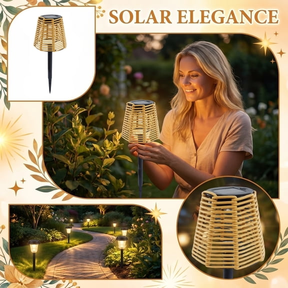 Solar Pathway Lights, Warm Glow Iron Rattan Decorative Yard Stake Lamp, Solar Ratton Yard Light, Outdoor Lighting Waterproof Landscape Art Lighting