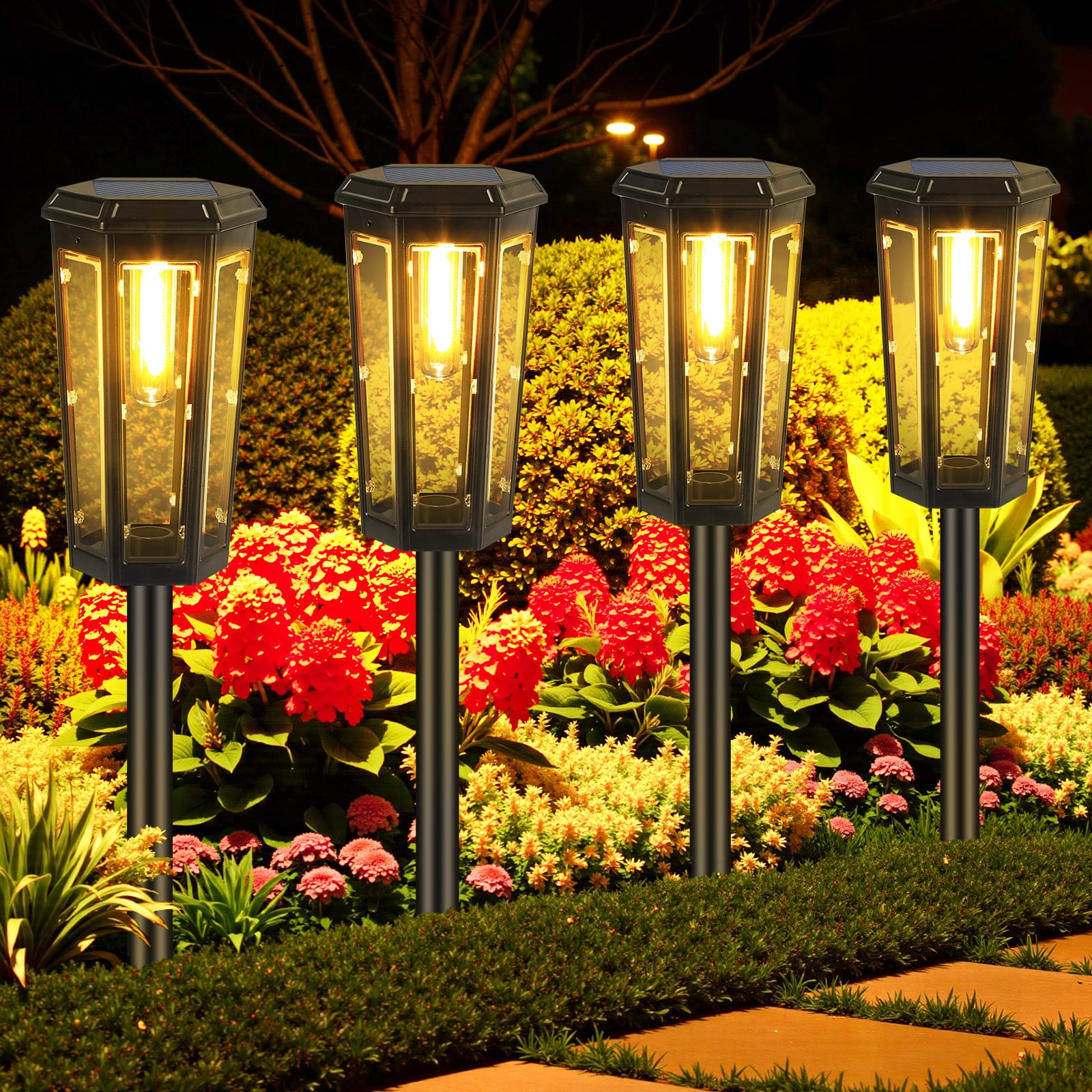Solar Pathway Lights, Warm White Outdoor Solar Lights IP65 Waterproof ...