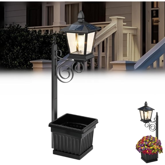Solar Pathway Lights with Planter, 2-in-1 Solar Lamp Post, Heavy Duty Waterproof Outdoor Decor for Front Door Porch & Landscape(Q)