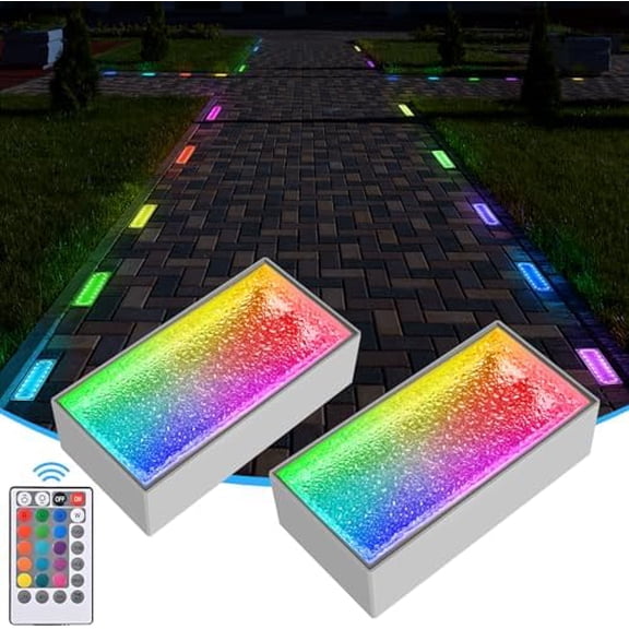 Solar Paver Lights, 4x8 Brick Driveway Lights, IP67 Waterproof Outdoor Pathway Light, Recessed Landscape Lighting for Walkway, Patio, Garden, Lawn, Yard, Pool, Pavers, Warm WhiteRGB, 2 Pack