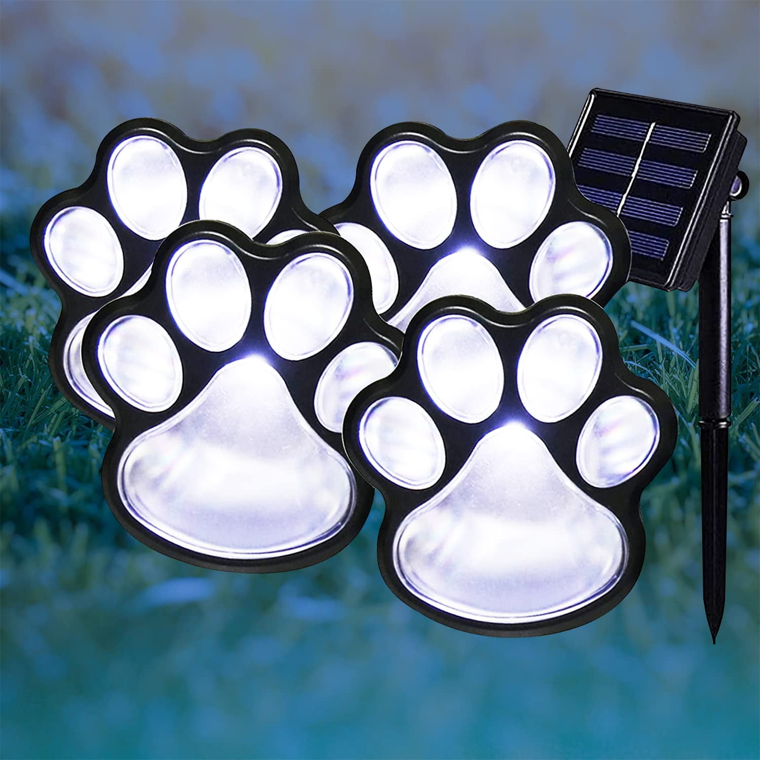 Solar Paw Print Outdoor Lights Set of 4, Waterproof Dog Paw Lights