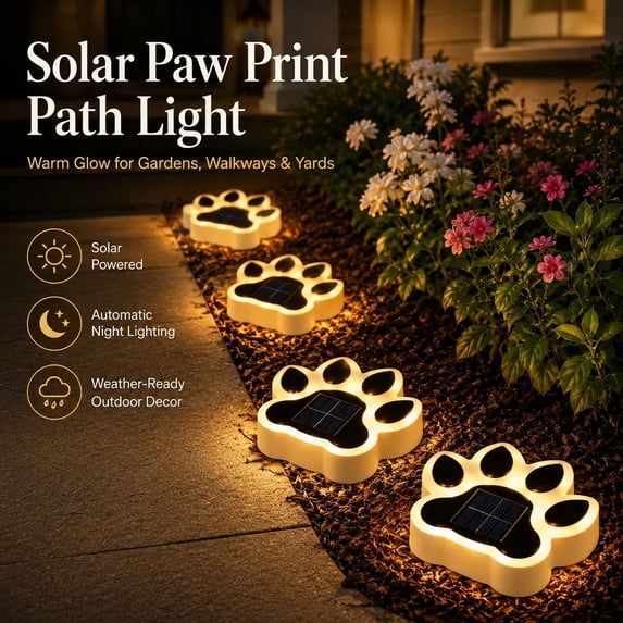 Solar Paw Print Stake Lights, Waterproof Outdoor, 3 Modes Auto On/Off for Garden and Lawn, Cool, Warm & Multicolor