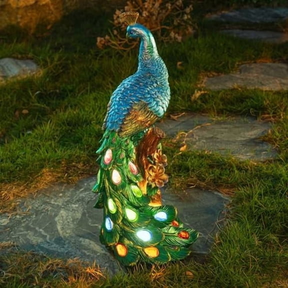 Solar Peacock Statues Garden Outdoor Decor Porch Patio Lawn Yard Art Decorations Peacock Sculpture with LED Lights Birthday Housewarming Christmas Gardening Gifts for Mom Women$$Garden & Patio