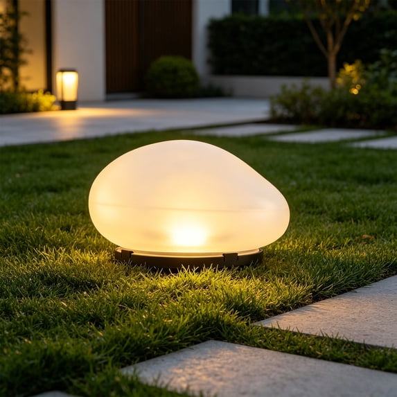 Solar Pebble Light Outdoor-Waterproof LED Glow Pebbles for Garden, Pathway&Landscape Decor-Natural Rock Shape Solar Ground Lights with Auto On/Off for Yard, Walkway(5.71*3.35 in)Warm light