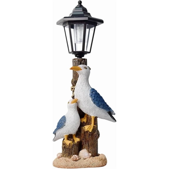 Solar Pelican Statue with Lantern, Weather Resistant Resin Nautical Coastal Seagull Figurine for Patio Yard Garden Path Lighting (1-Pack, Multi-Color)
