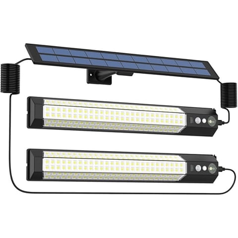 Solar Pendant Light Dual Head with Remote, 3 Lighting Modes, Motion Sensor Outdoor Hanging Camping Light, Waterproof Solar Shed Lights for Patio, Barn, Garage, Camping, Workshop