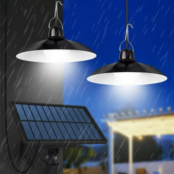Solar Pendant Light Outdoor Waterproof LED Lamp Double-Head Chandelier Decorations for Shed Barn Room