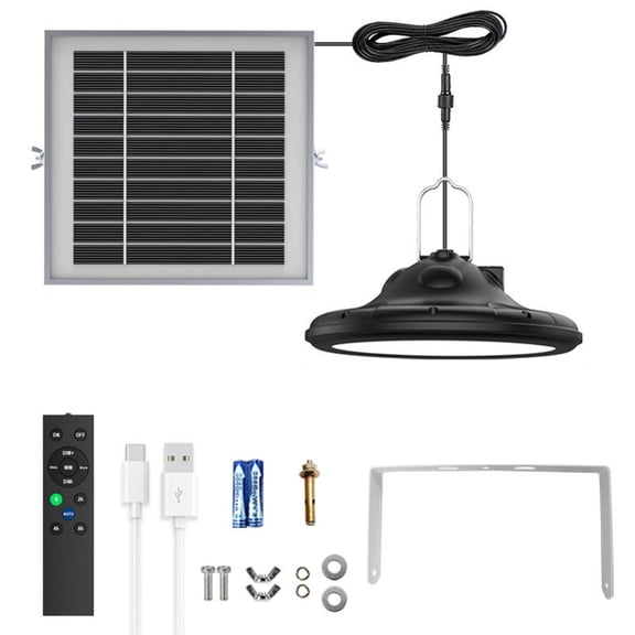 Solar Pendant Light With Remote Control Motion Sensor 4 Modes IP65 Waterproof Black For Outdoor Garage Shed Patio