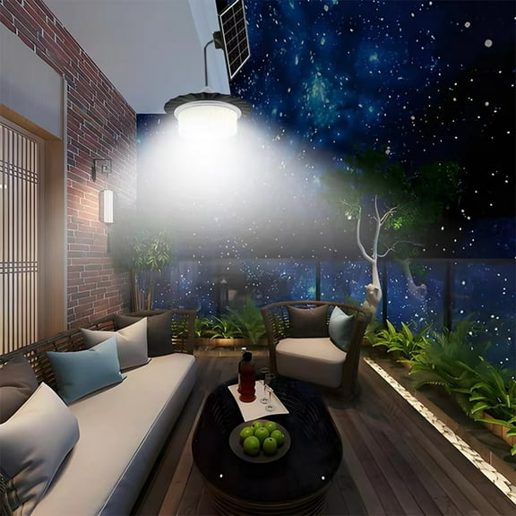 Solar Pendant Light with Motion Sensor IP65 Outdoor Indoor Remote Control ABS Black