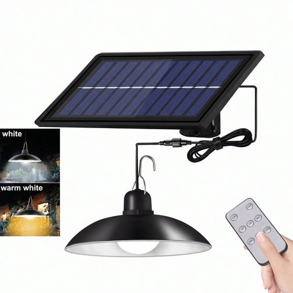 Solar Pendant Lights Upgraded Double Bulb Lights IP65 Waterproof Dusk To Dawn Auto Lamp With Remote Controller For Outdoor Shed Barn Bullpen Pig Pen Stables Tents Etc(Dual Lamp)