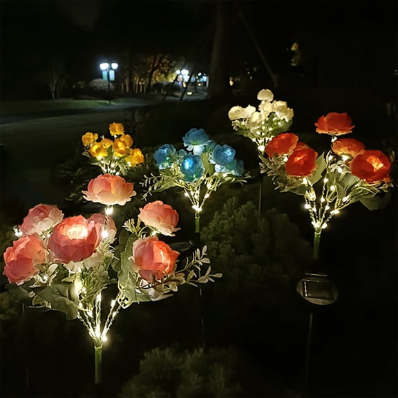 Solar Peony Artificial Flowers Lights Outdoor 7 Head LED Simulation Flowers Waterproof for Garden Path Yard Terrace Decoration Landscape Lighting by PALIFEUR