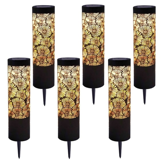 Deck Impressions Solar Peony Metal Path Lights, 6-Pack