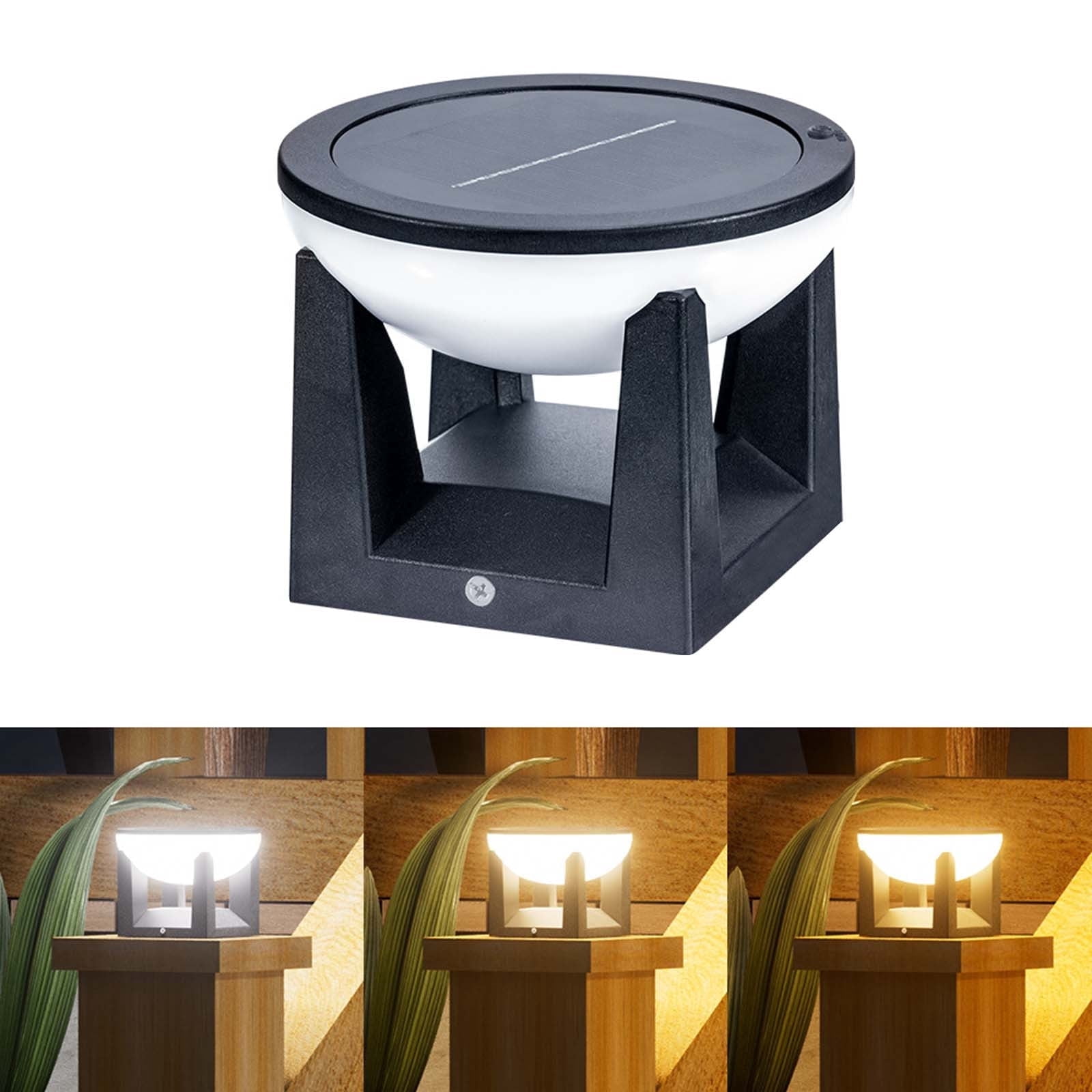 Solar Pillar Light , 5.51” Large Outdoor Post Modern Column Cap Lights Ip65 Waterproof Dusk To Dawn Deck Lantern Led Lamp for Flat Surface Patio Garden Decoration（Round）