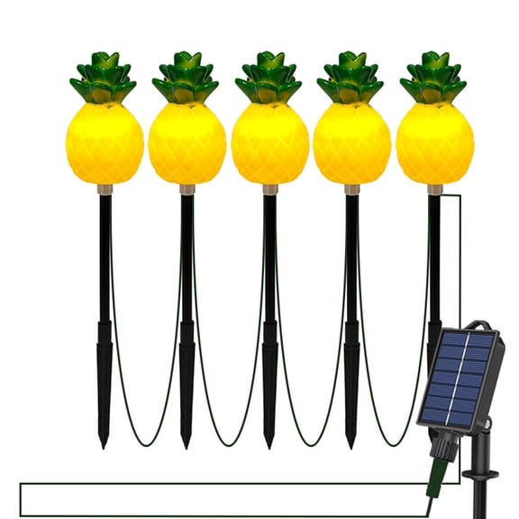 Solar Pineapple Ground Plug Lights 5 LED String with 8 Modes, Waterproof, 200cm Cable, Ideal for Garden, Patio, and Pathway Decoration