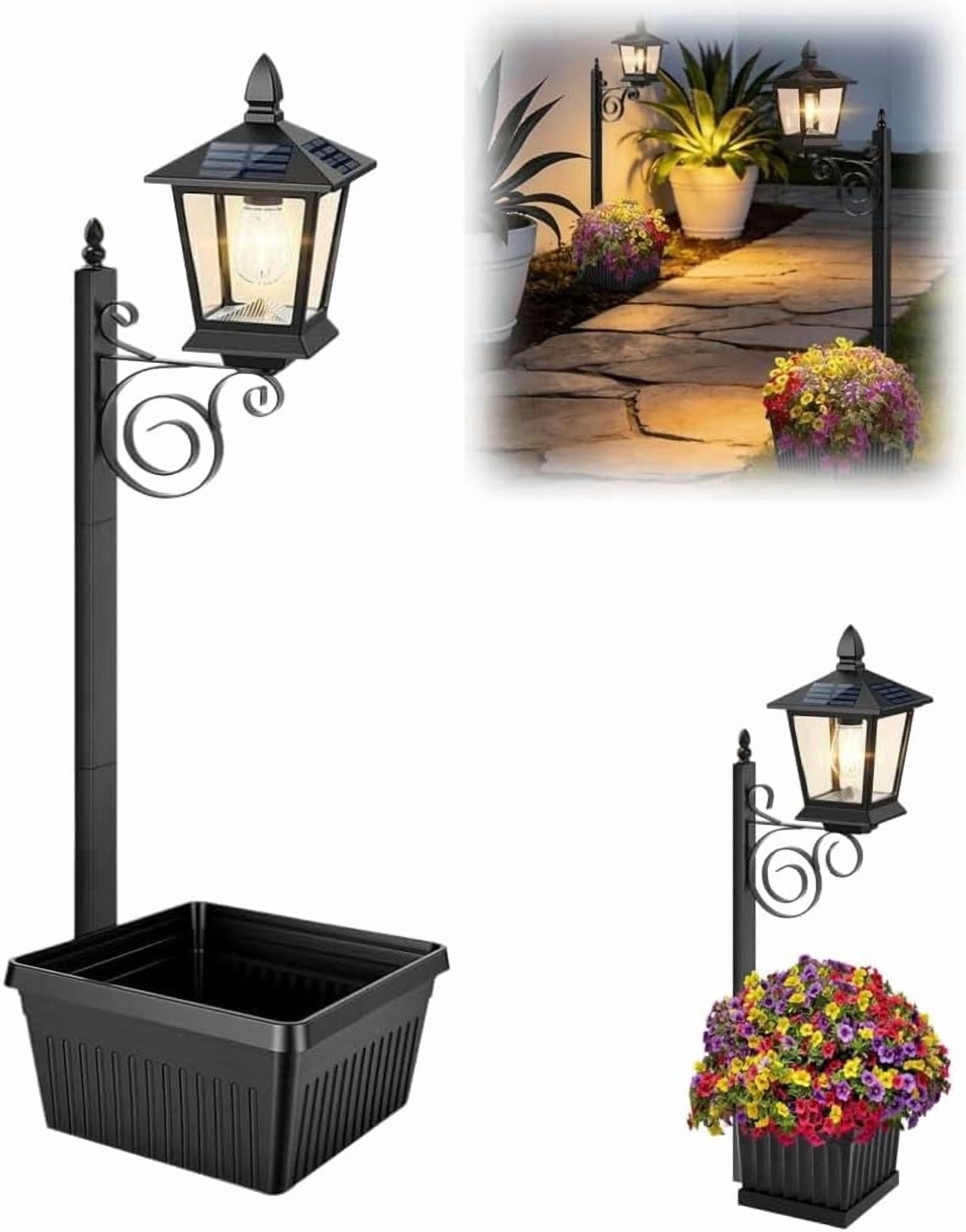 Solar Planter Post Light 2-in-1 Outdoor Wall or Floor Mount Lamp